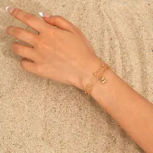 Hot Sale Hypoallergenic Women Girl Double-layer Gold Plated Bracelets Stainless Steel Cherry Charm Jewelry Bracelet