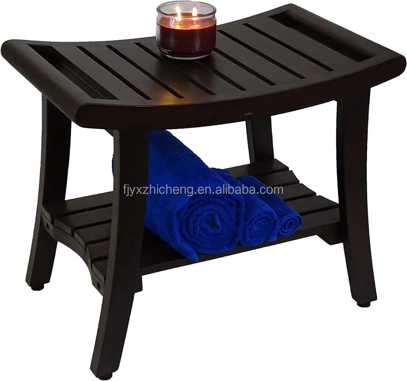product teak 24 inch brown waterproof teak wood shower bench stool seat chair safety storage organization bathroom-3