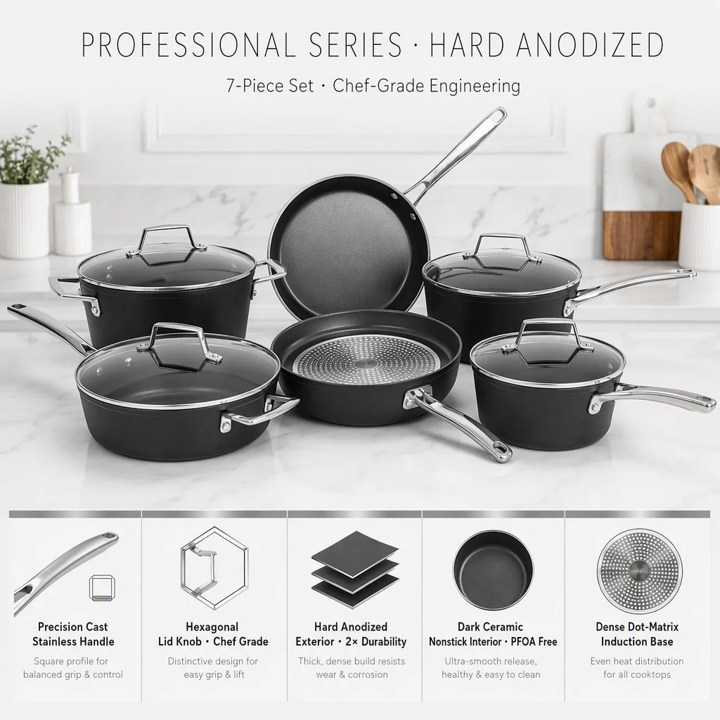 Modern Eco-Friendly Aluminum Non-stick Frying Pan & Casserole Pot Cookware Set for Kitchen Cooking