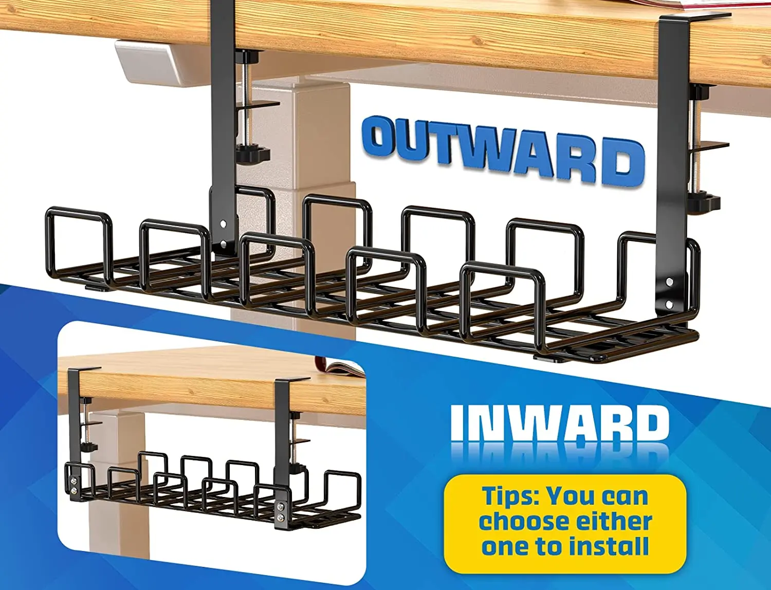 Wire Metal Management C Clamp Trays No Drill Table Cable Raceway Kit