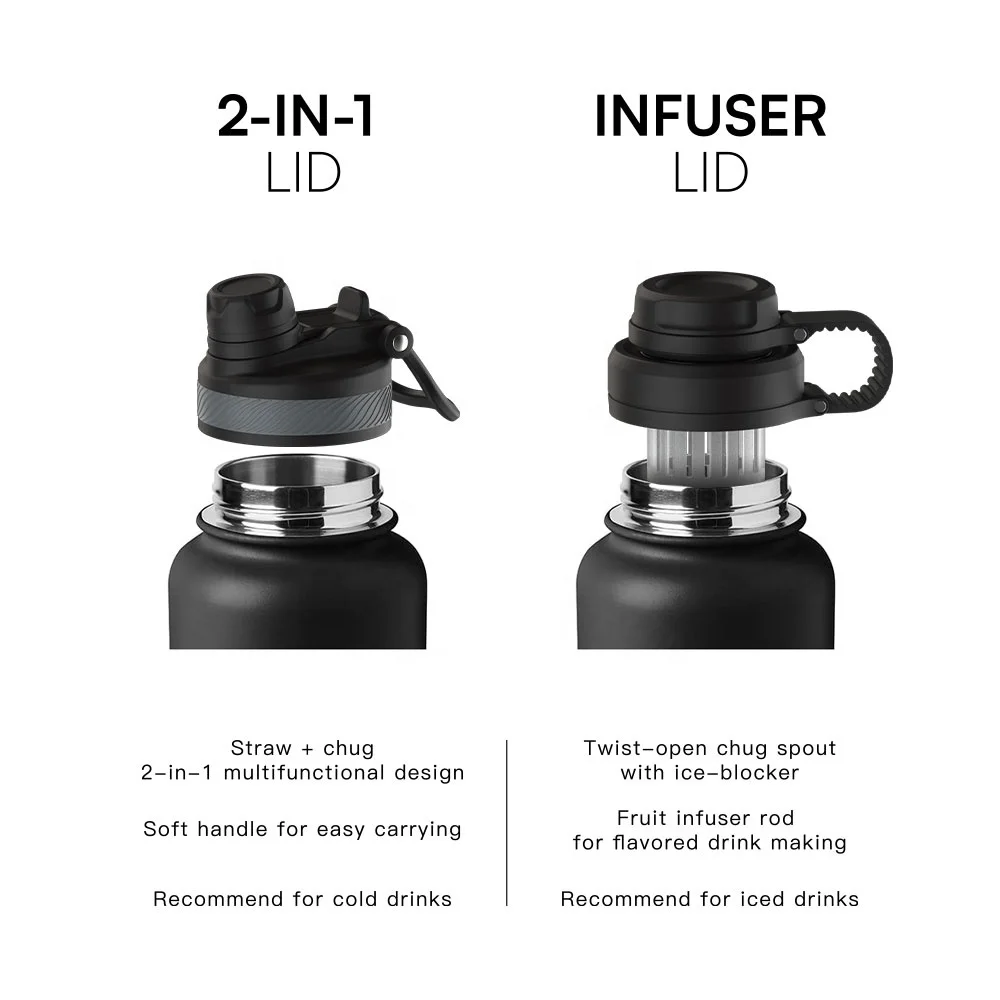 BPA Free Vacuum Flasks Stainless Steel Insulated Water Bottle Promotional Water Bottle Vacuum Double Wall 3 Lids