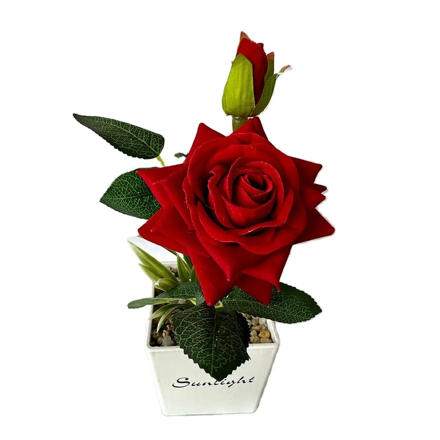 Environmntal Friendly Artificial Rose Flowers Potted Plants Colorful Flower Pot for Indoor Outdoor Decoration