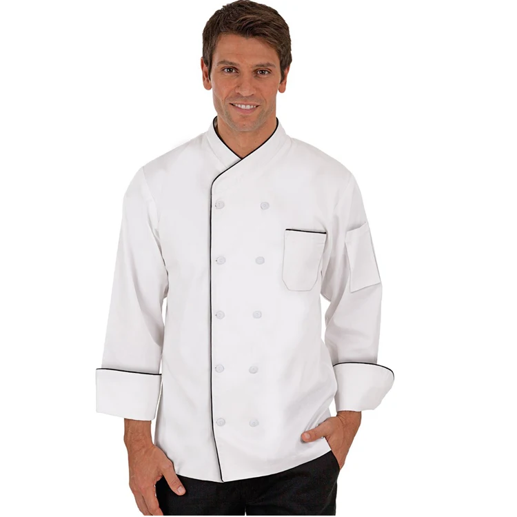 Оптовая продажа, Мужская двубортная поли/хлопчатобумажная Поплиновая куртка шеф-повара, униформа шеф-повара для продажи с пластиковыми кнопками