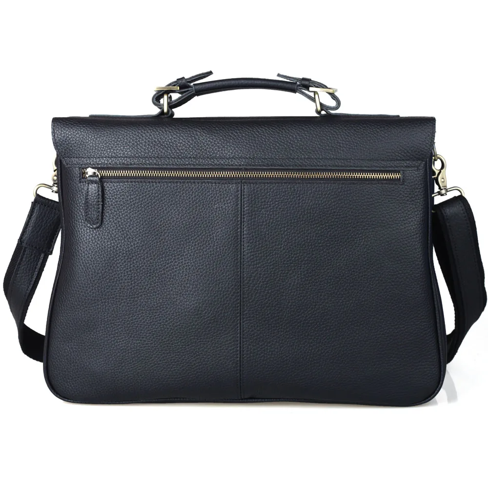 TIDING Custom Logo Top Grain Genuine Leather Waterproof Soft Black Men Full Grain Cowhide Leather Office Briefcase Bags
