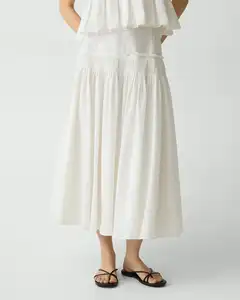 Women's Custom  Long Skirts  Ruffle Casual Western Style Cotton-Blend Accordion Maxi Skirt  for Spring Season