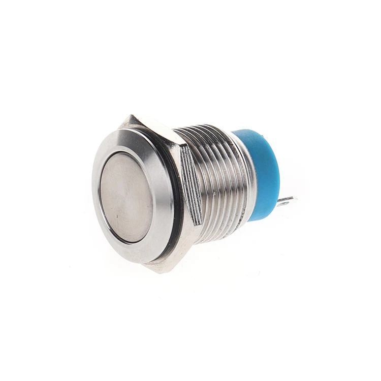 
High Quality Flat Head Stainless Steel 16mm Momentary metal Push Button Switch 12v With 2 pins 