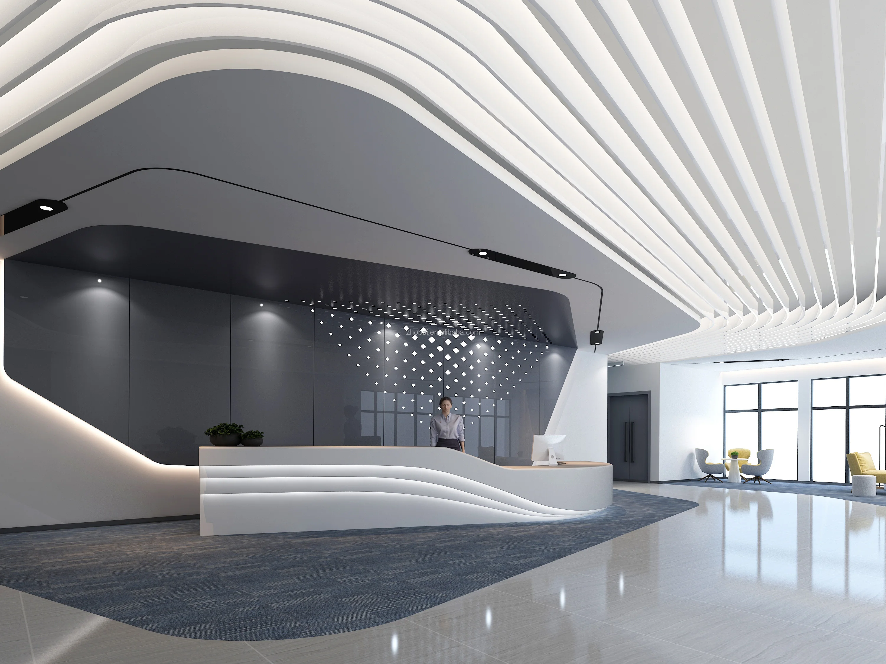 Modern White Reception Desk Table Custom Size Wooden Salon Design with Drawer for Hotel Office Factory Price 3