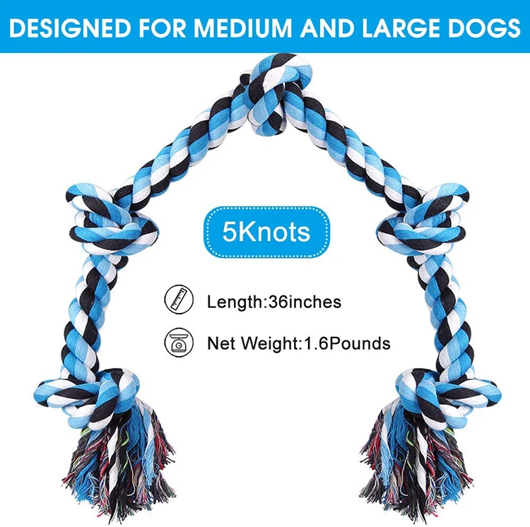 Indestructible Long Big Knots Cotton Rope Toy Outdoor Strong Dog Chew Toy For Aggressive Chewers