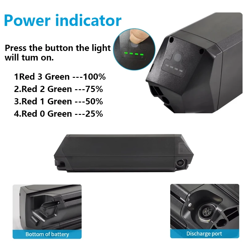 36V 48V 21Ah Reention Dorado Max e-bike accu, verwijderbare lithium accu voor e-bikes met USB poort Vermogen 800W 1000W met lader (48V 21Ah