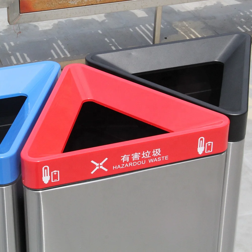 Triangular Trash Can Metal Garbage Container Trash Bin Stainless Steel Metal Recycle Bin Gabage Bin