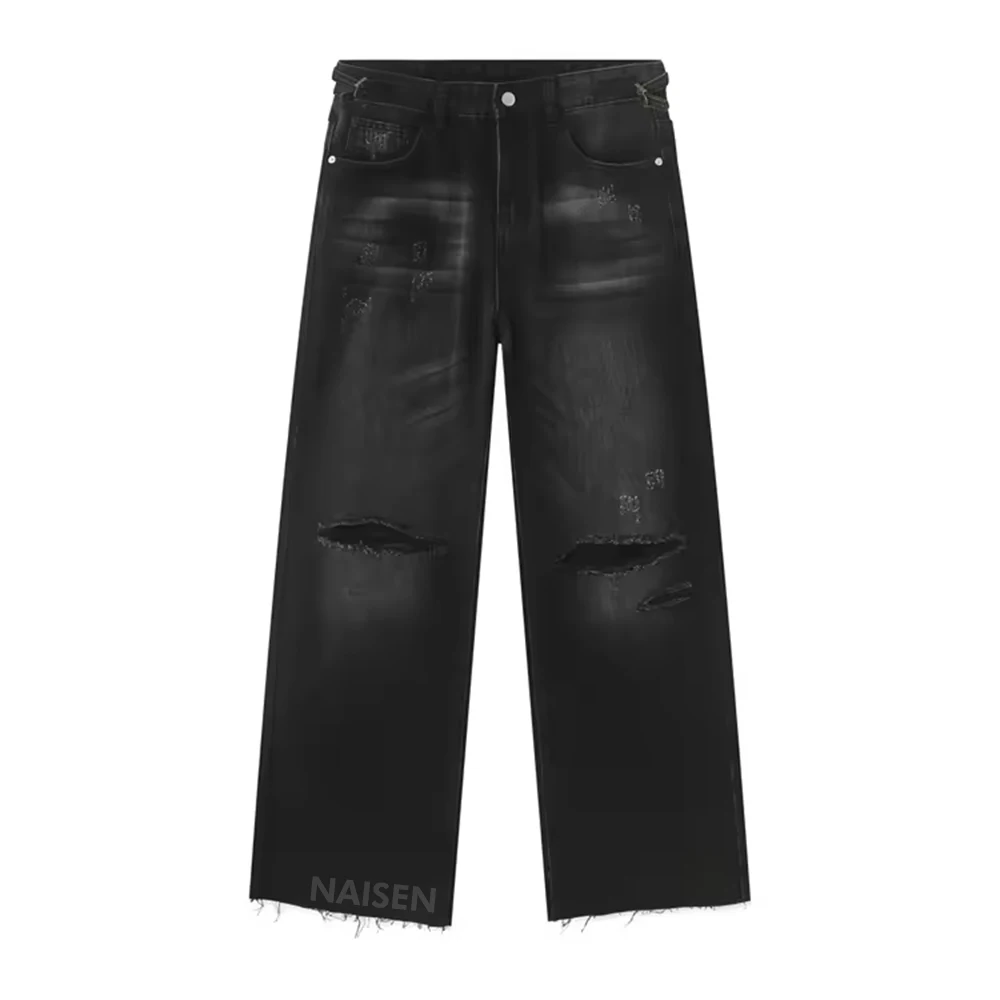 New Fashion Men Jeans Straight Leg High Street Vintage Wash