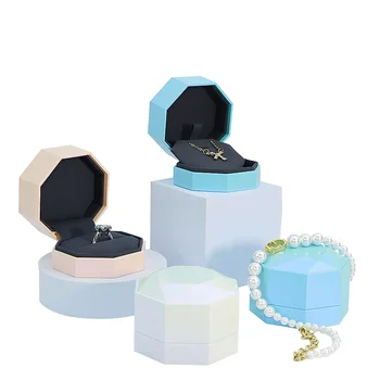 New creative jewelry box octagonal gradient color ring jewelry box pendant necklace box factory wholesale