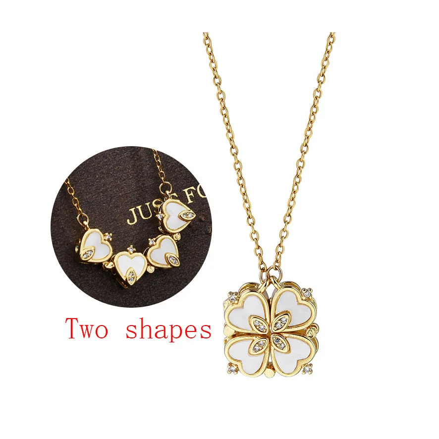 2025年女性用四葉クローバーネックレスマグネット付きハートペンダント