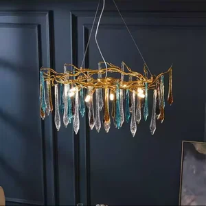 Dining Room Hanging Light Hotel Restaurant Modern Gold Led K9 Crystal Chandelier
