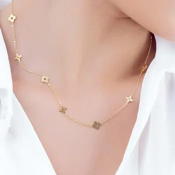 Hot Sale Factory Supply Hypoallergenic Stainless Steel 14K 18K Rose Gold Plated Four Leaf Clover Necklace Jewelry Wholesale