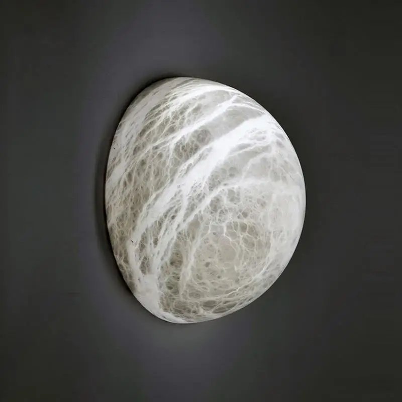 Applique da parete LED emisferica in alabastro moderno, nuovo design per casa, ufficio, hotel, villa, decorazione artistica, luce interna a forma di luna, soggiorno