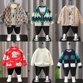 High Quality Sweater Kids One Piece Cotton Cartoon Jacquard Knitted Sweater Kids Pullover Kids Sweater