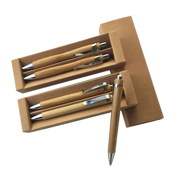 2022 низкий минимальный заказ высокое качество экологически чистый деревянный набор ручек из бамбука с индивидуальным гравировальным логотипом для