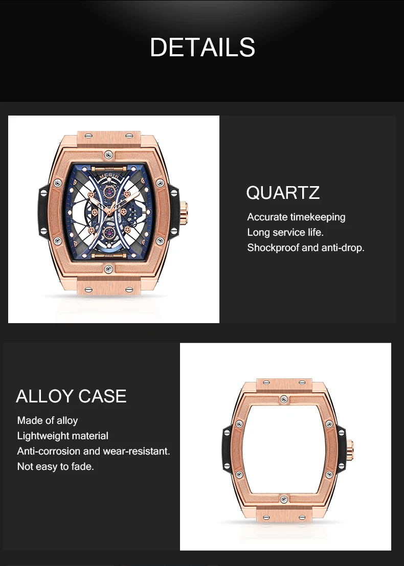 Megir 8109G 8109 Silicone Band Watch for Men Fashion Tonneau Clock Unique Dial Quartz Waterproof Luminous Chronograph Wristwatch