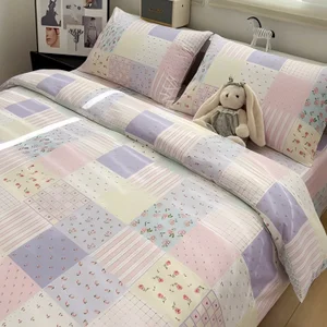 Premium Custom Logo Bed Linen Comforter Whit 4-Piece Hotel Bedding 200TC Woven Plain Plant