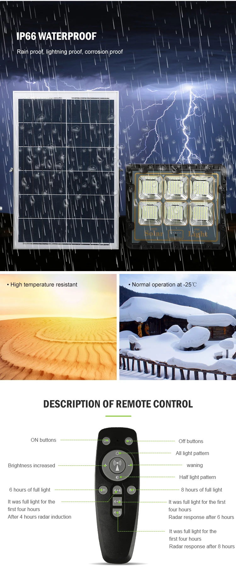 Intelligent Outdoor Aluminium Remote Control Ip66 Waterproof LED Solar Power Flood Light