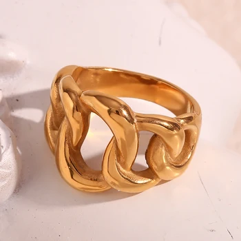 Dreamshow Chunky Gold Plated Chain Ring Irregular Stainless Steel Statement Ring Tarnish Free Signet Ring