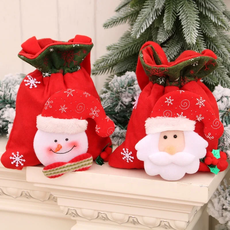 4 Patterns Velvet Fabric Drawstring Christmas Present Bags Christmas ...