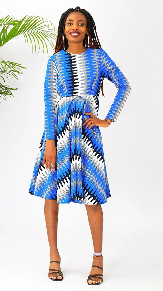 Long Sleeve Round Neck Classic Knee Length Fashion Summer African