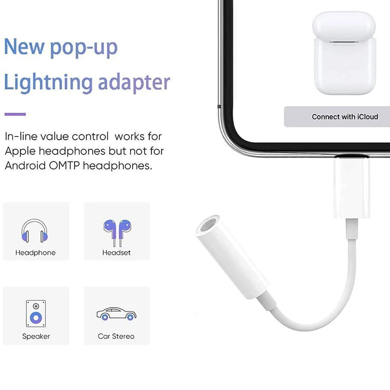 Разветвитель для кабеля-адаптера Lighting на 3,5 мм, Aux-разъем для зарядки, аудиоадаптер для наушников, автомобильный адаптер для наушников для iphone