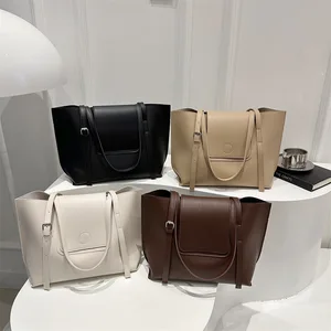 2 Pieces Set New Trendy Women's PU Leather Tote Handbag with Zipper Closure Wallet Polyester Lining Single Handle Shoulder Bag