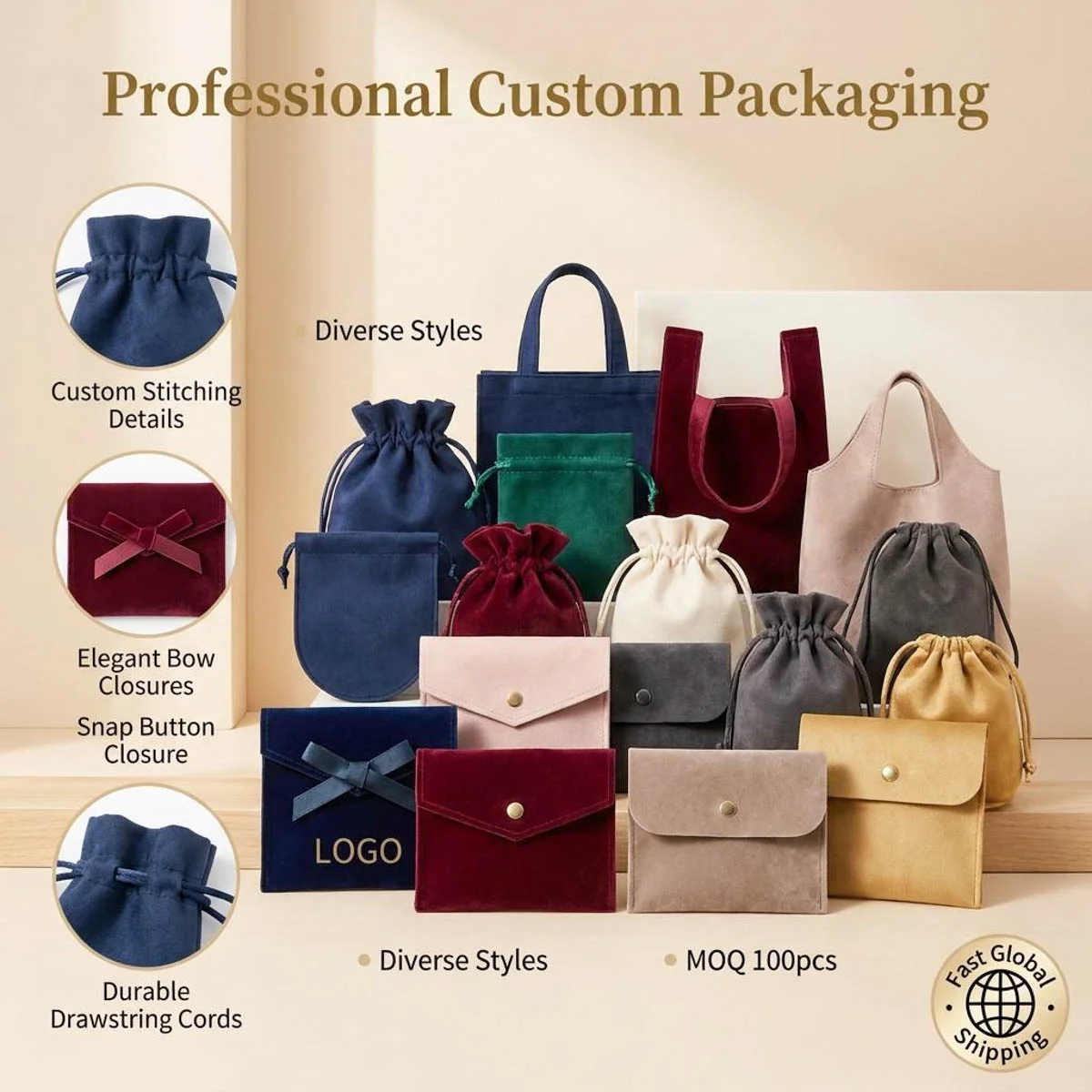 Suede Velvet Drawstring Jewelry Perfume Pouch High End Brown Velvet Gift Packaging Drawstring Bag detail
