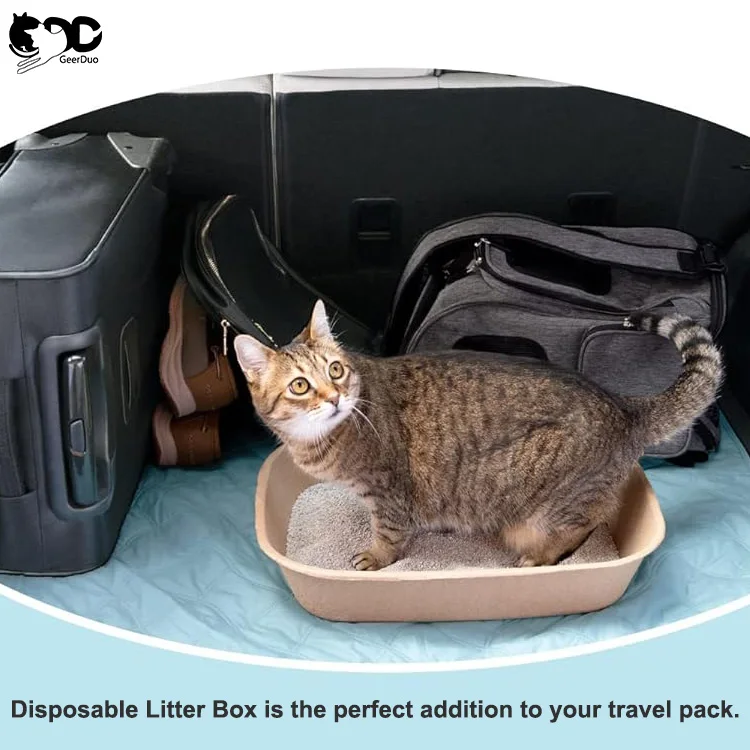 Geerduo Pet Eco-friendly Biodegradable Portable Water-resistant Leakproof Cardboard Disposable Cat Litter Toilet Box