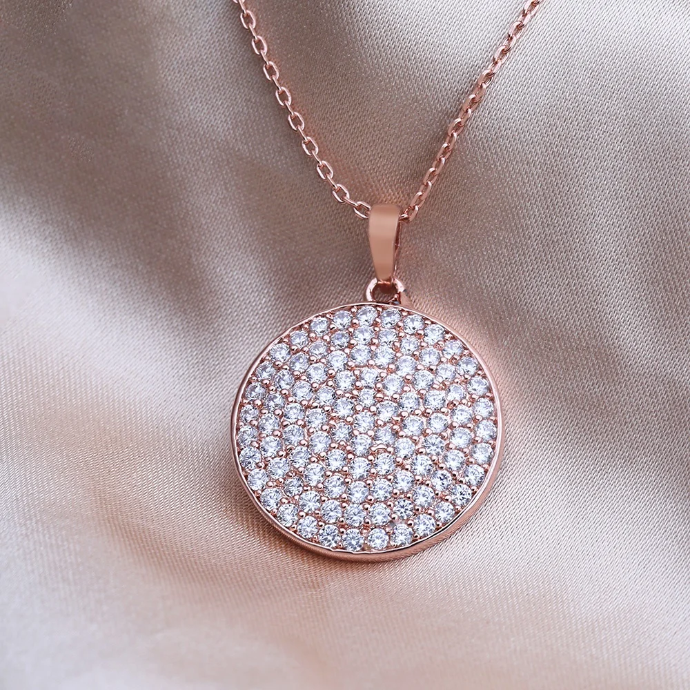 Fashion Jewellery Necklace Cubic Zirconia Necklace Pendant Jewelry Cubic Zirconia Circle Silver Pendant