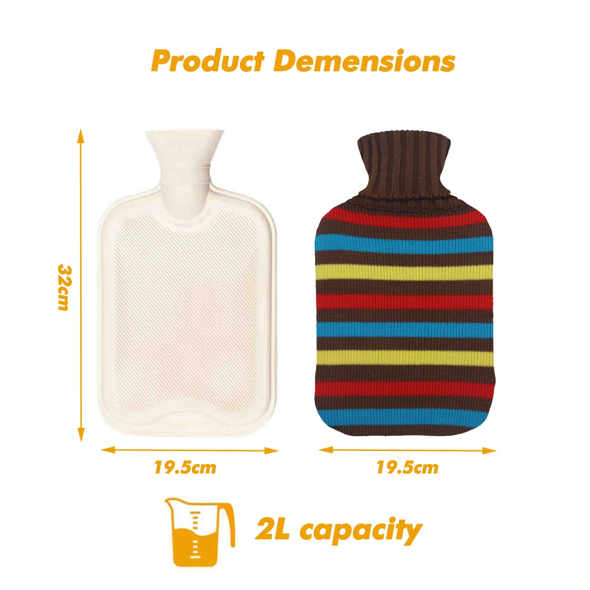 high quality hand warmer hot water bottle with knitted covers rubber water filling heating hot water bag for sale