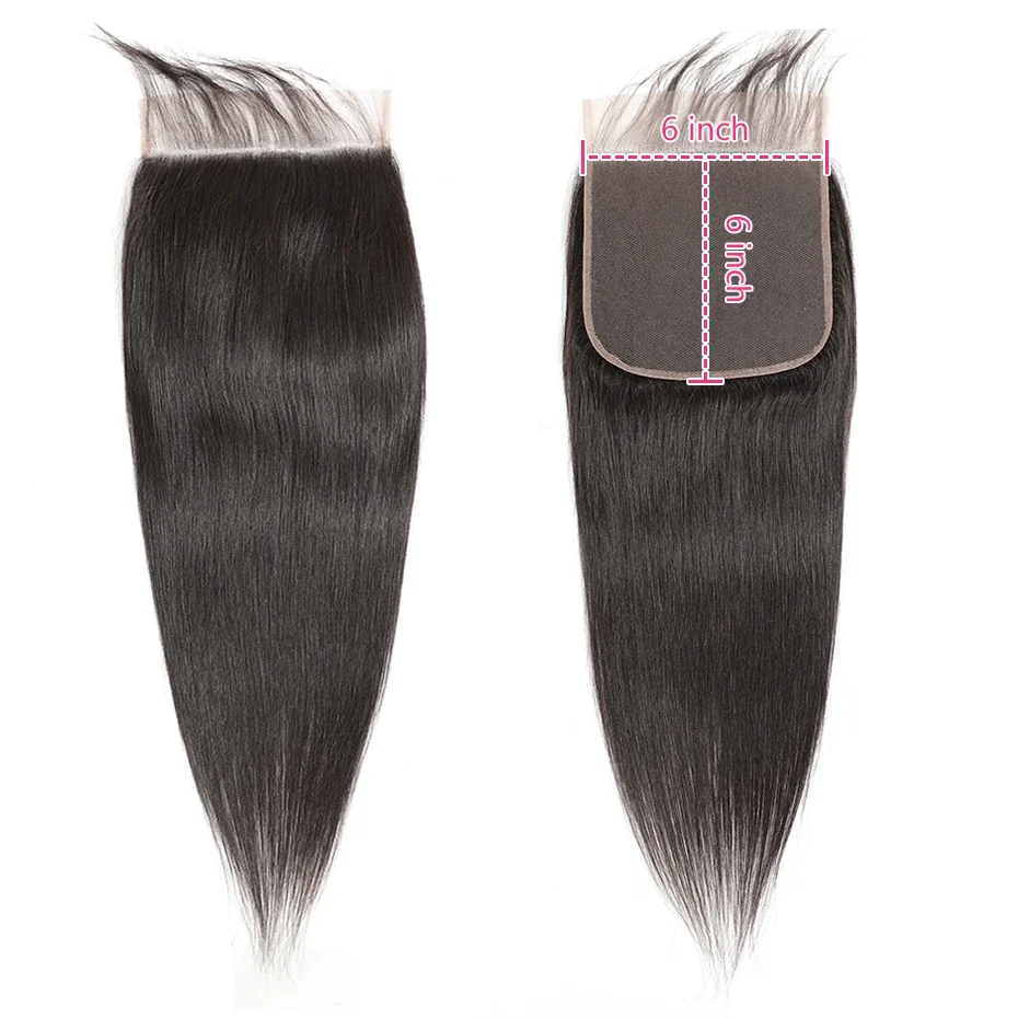 Fermeture en dentelle droite 6x6 Dentelle transparente Cheveux humains pour femmes 12-22 pouces_voghion.com