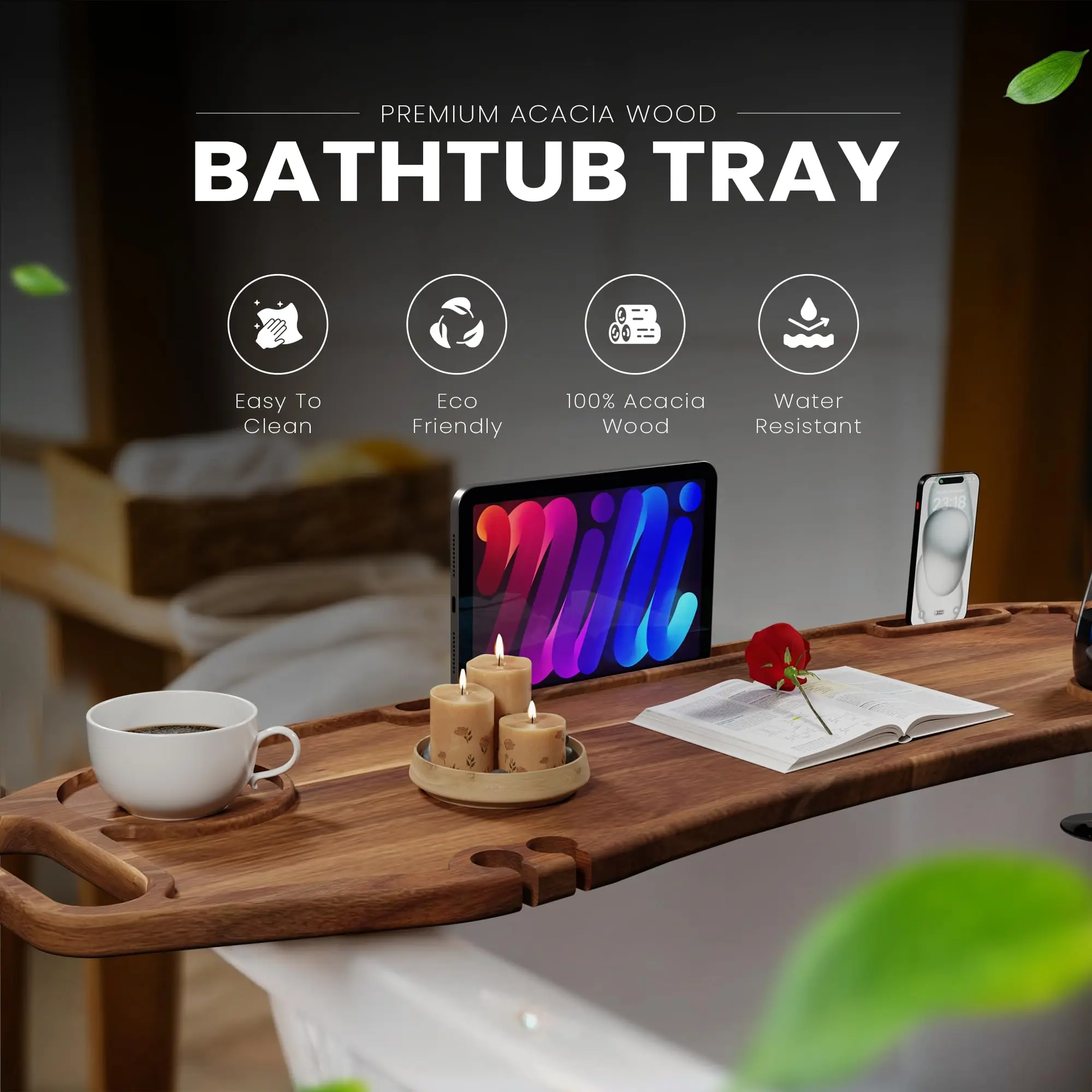 Luxury Bathtub Caddy Tray Acacia Wood Bathtub Tray Factory Wholesale Bath Tray for Tub Use Bathroom Accessories