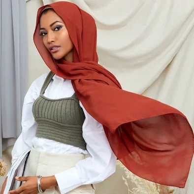 Fashionable Cheap Shemag Plain Pure Color Chiffon Tudung Head Scarves Muslim Shawl Scarf