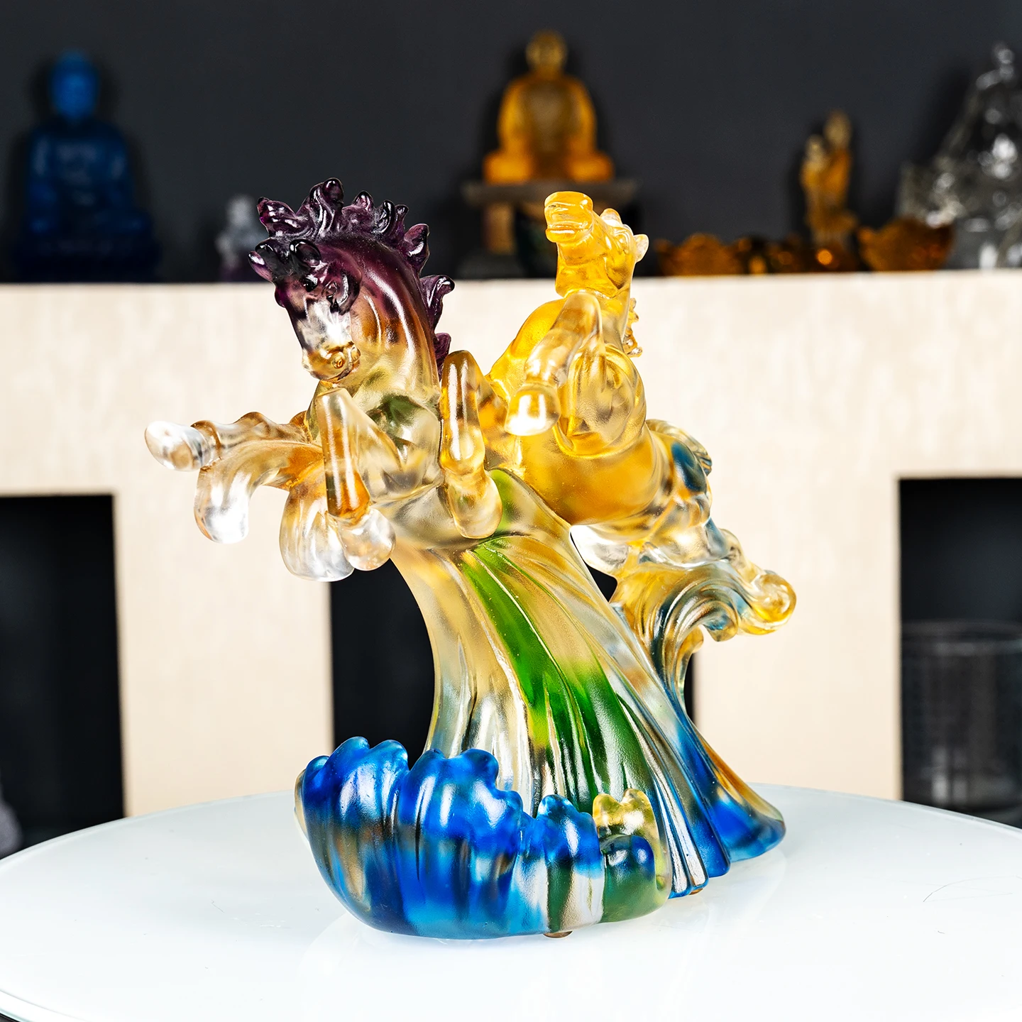 product small bridge decoration crafts enterprise annual contribution award 3d horse colored glaze crystal trophy award for gifts-5