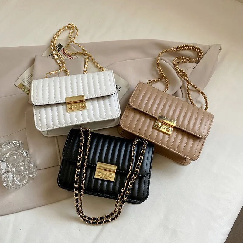 韓国商品/THREE TIMES Bibi chain bag Trendy Thread Box Purse with Rhombus Chain and Pearl