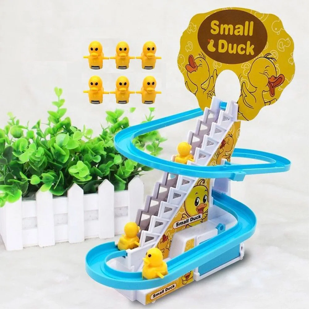 AiJH Electric Slide Track Small Duck Educational Toys With 6 Ducks Slot Plastic Railway Race Slide Track Small Duck Set