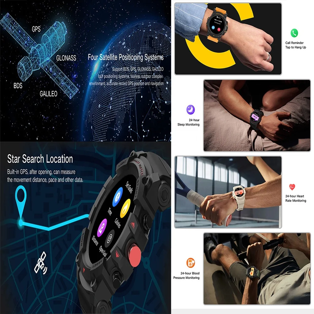 G02AJ Outdoor Sports GPS Men's Smartwatch Fitness Tracker Sleep Heart Rate  Monitor Wrist Bracelet Band Smart Watch