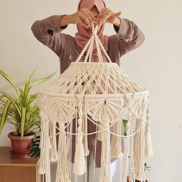 Homestay Decoration Lampshade Tapestry Large Hand Woven Home Pendant Light Decoration Bohemian Lighting