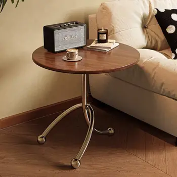 Vintage Round End Table with Metal Legs - Elegant Wooden Side Table for Living Room, Bedroom, or Balcony - Portable Corner Table