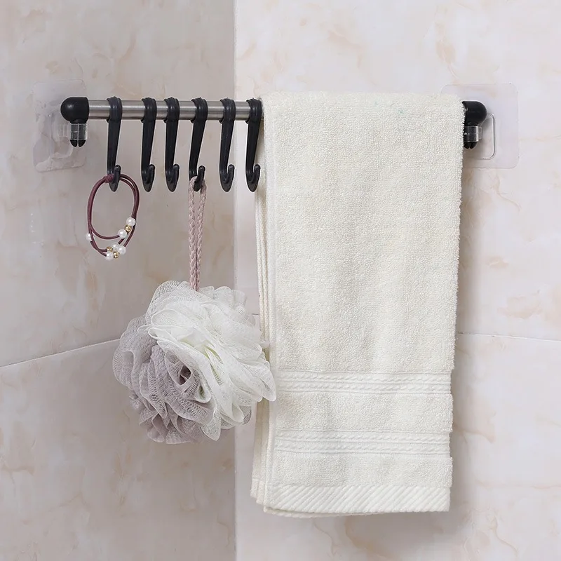 Traceless dual-use towel rack strong wall stick nail free bath towel rack wall hanging free punching factory