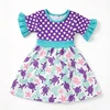 Purple Polka Dot Sea Turtle Print Ruffle Dress