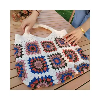 wholesale hot sale handmade woven knitted shoulder tote women beach crochet paper straw bag