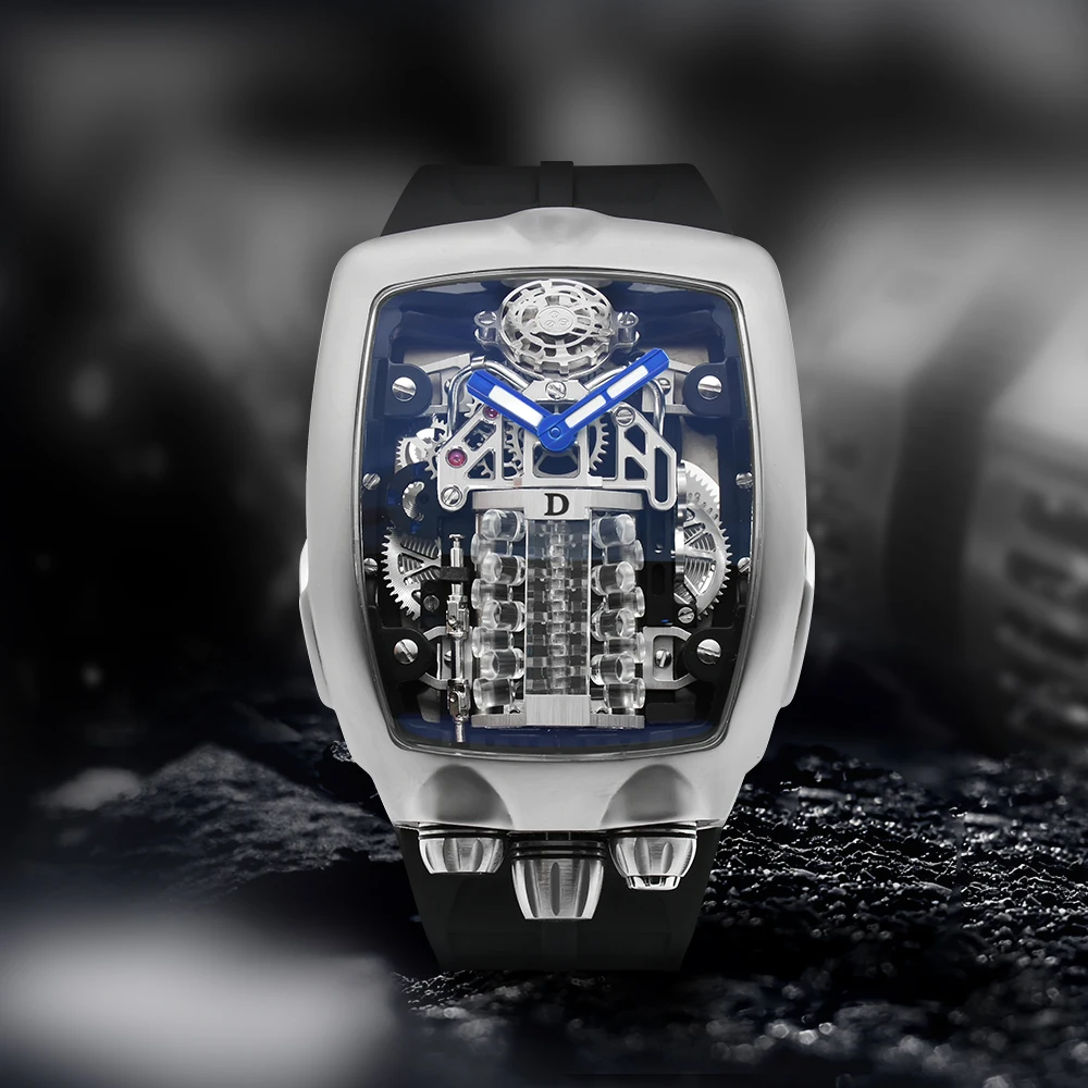 Custom Special Design Luxury Mens Automatic Watch Skeleton Automatic Mechanical Watch with High Grade Silicone Band