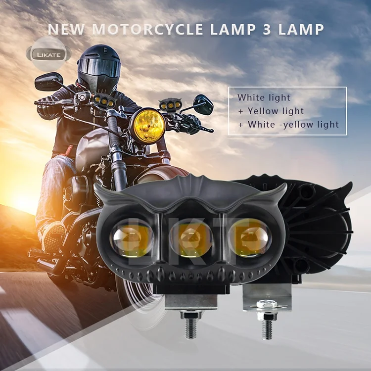 ONERAY 2-Pack Motorcycle LED Fog Lights - Owl Shape, High/Low Beam (White/Yellow), 9-60V Universal Fit