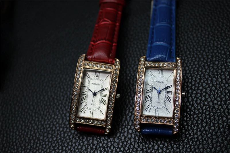 Womage Women Classic Square Shape Watch Figure Pu Watchband Cheaper