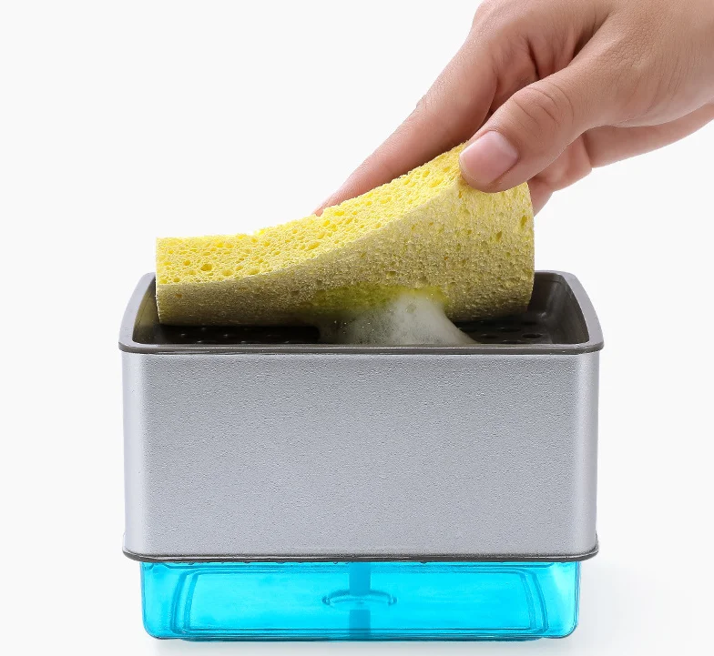 Kitchen Tool Manual Press Cleaning Liquid Dispenser Container Soap Dispenser Pump With Sponge